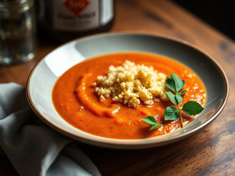 Crumbled over tomato soup