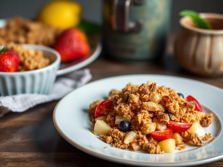 Crunchy topping for baked fruit crisps