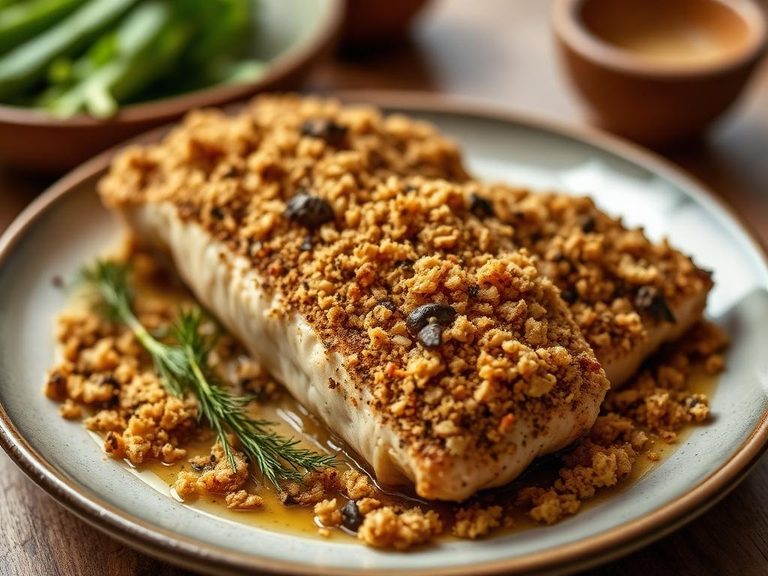 Crushed as a crust for baked chicken or fish