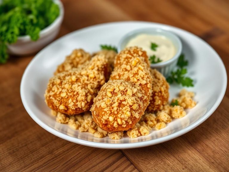 Crushed corn puffs as a coating for fried chicken or fish