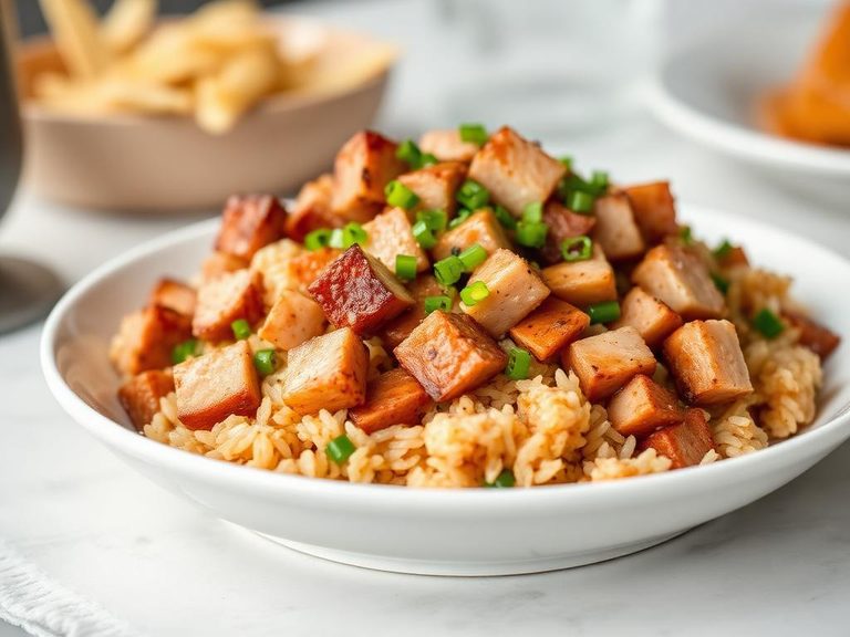 Cubed ham in fried rice