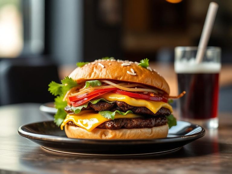 Customized double cheeseburger with extra toppings