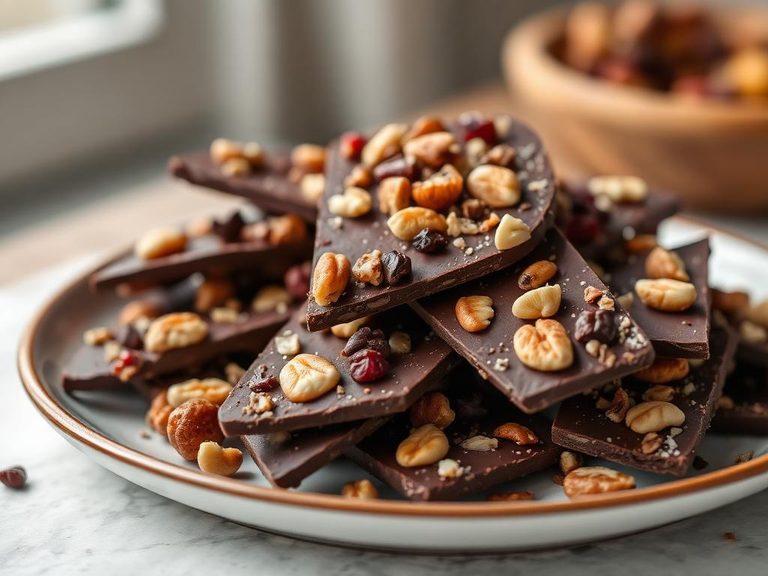 Dark chocolate bark with nuts and dried fruit