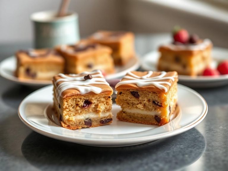 Dessert bars with cake and icing