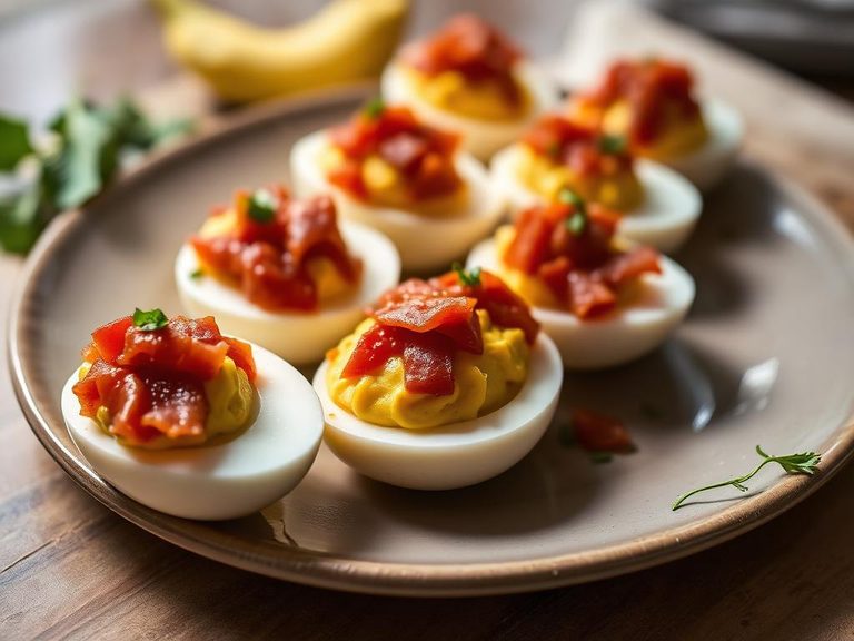 Deviled Eggs with Bologna Garnish