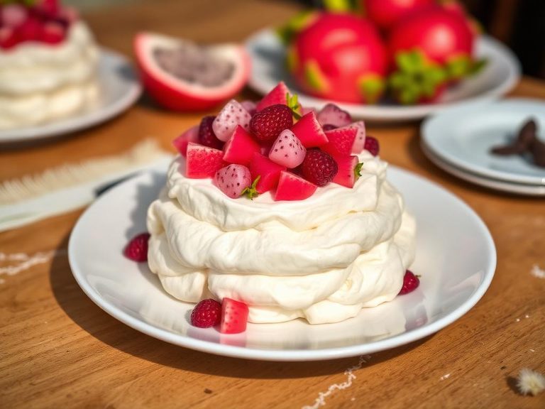 Dragon fruit pavlova