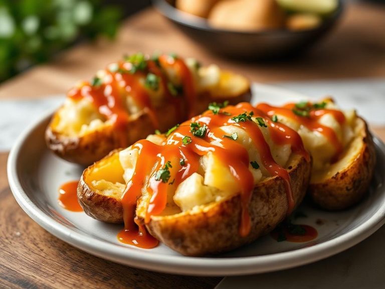 Drizzled over baked potatoes