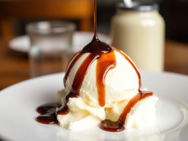 Drizzled over vanilla ice cream