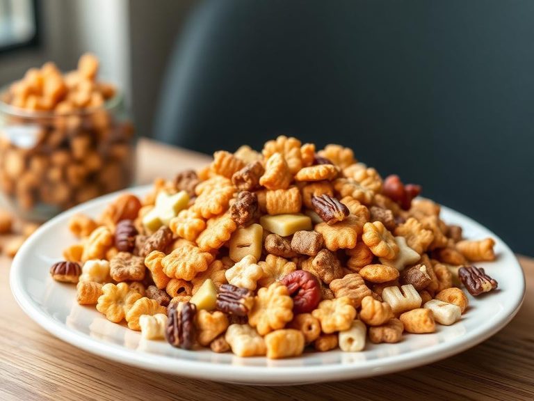 Dry snack mix (often combined with nuts or other cereals)