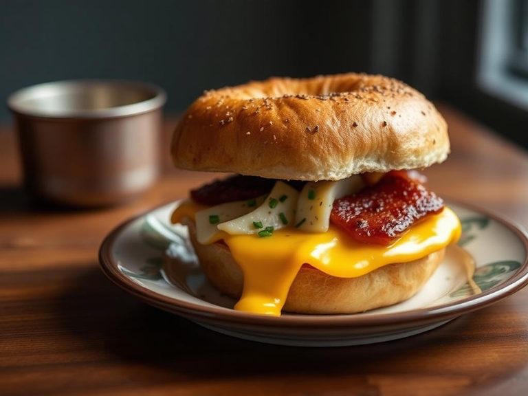 Egg and cheese bagel sandwich