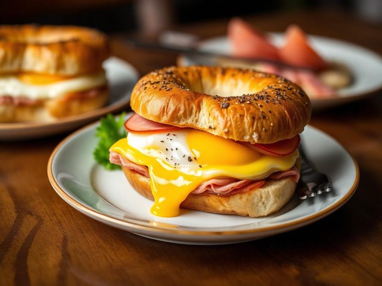 Egg and Ham Bagel Melt