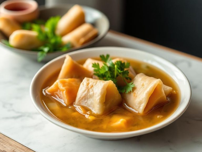 Egg roll soup or wonton soup variant