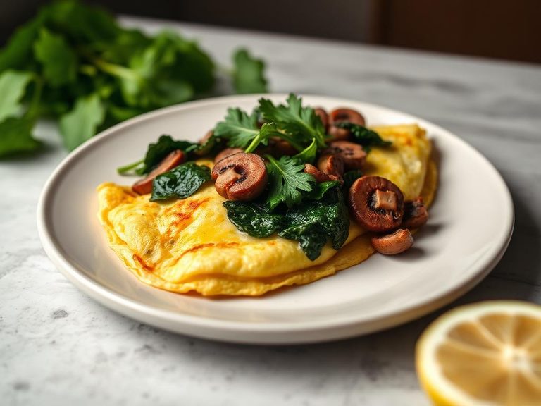 Egg white omelet with spinach and mushrooms