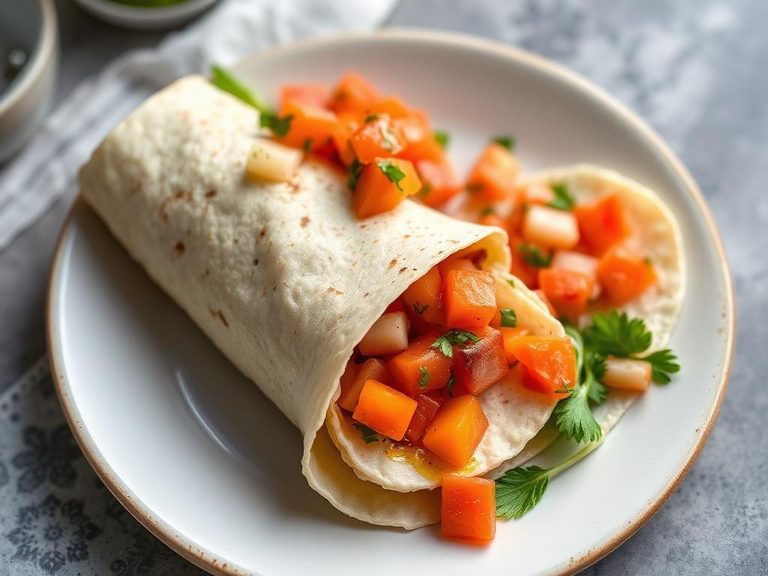 Egg white wrap with vegetables and salsa
