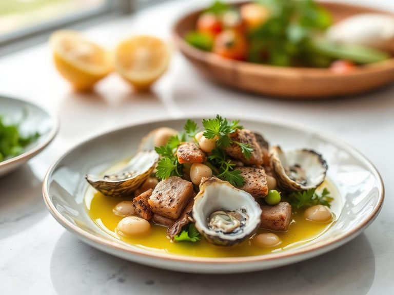 Emu and oyster salad with citrus dressing