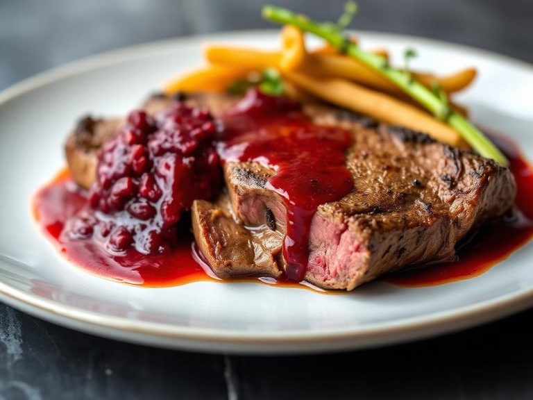 Emu Steak with Native Pepperberry Sauce