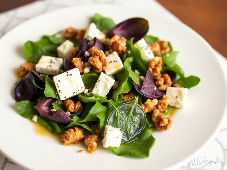 Endive and blue cheese salad with walnuts and honey dressing