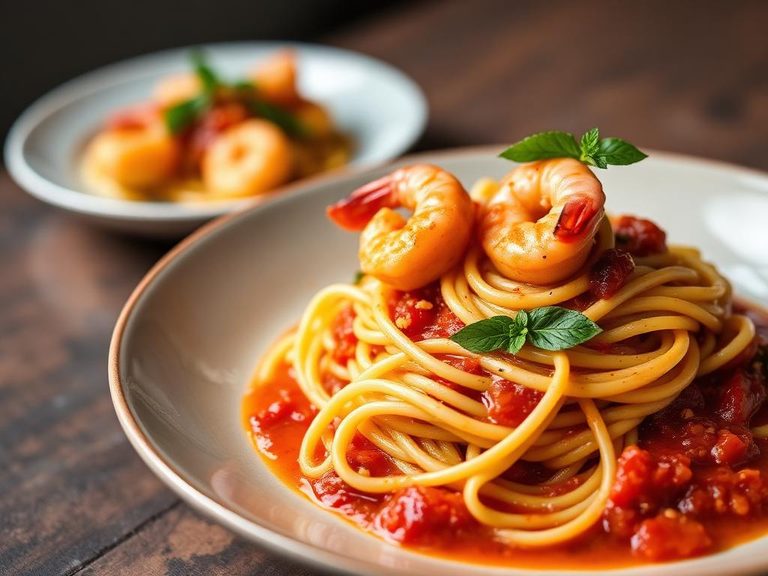 Fettuccine with Shrimp and Tomato Sauce