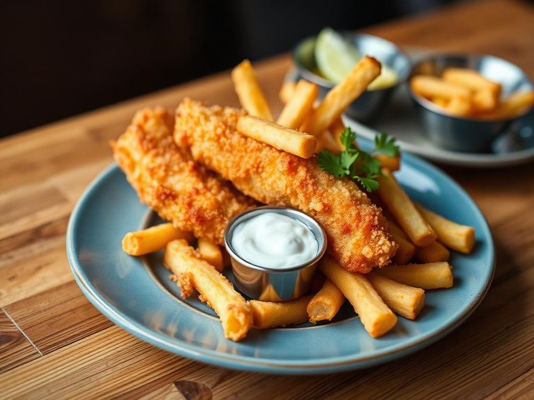 Fish and chips with tartar sauce