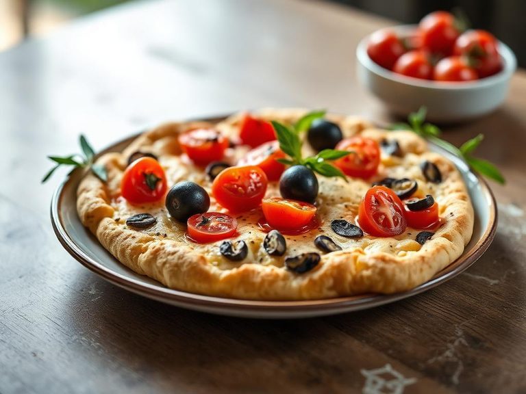 Focaccia with tomatoes and olives