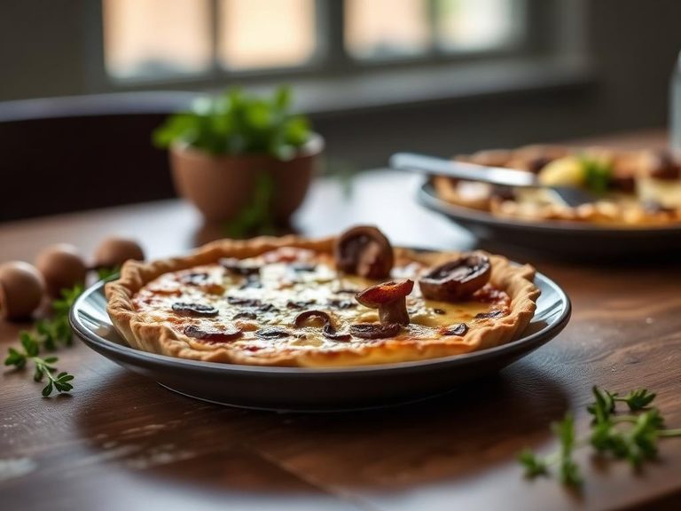 Fontina and mushroom quiche
