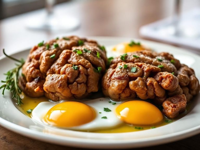 Fried brains with eggs