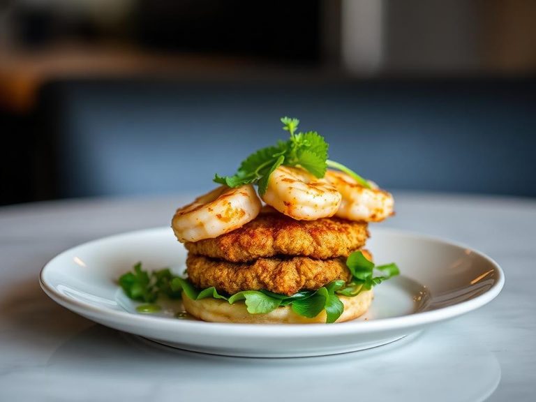 Fried green tomato and shrimp stack