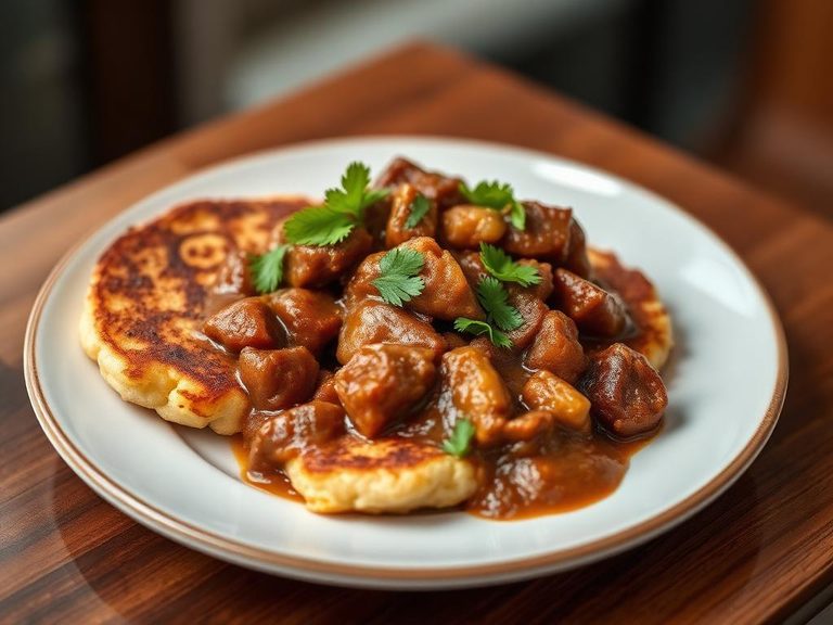 Fried johnnycakes with savory stew