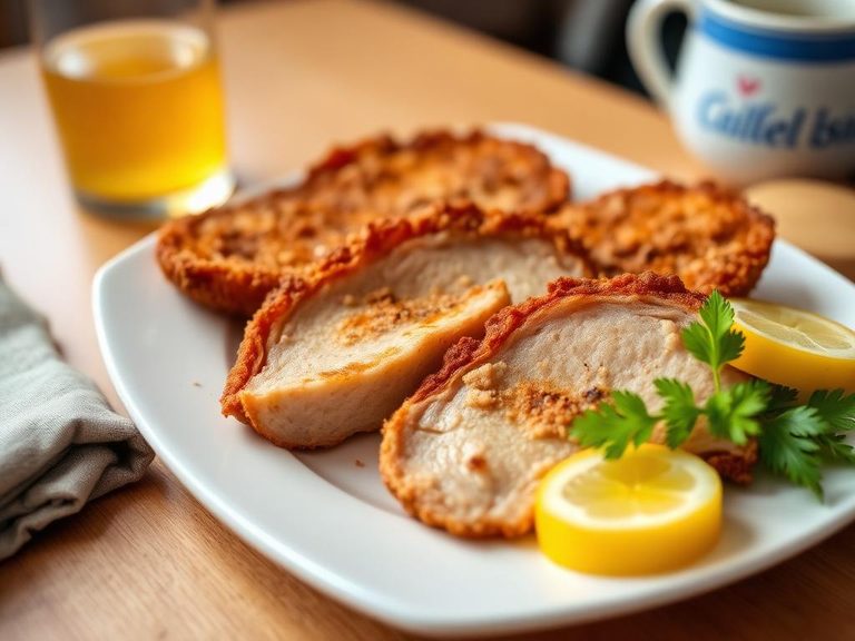 Fried Leberkäse slices for breakfast