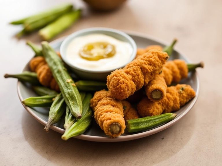 Fried Okra with Pickle Dip