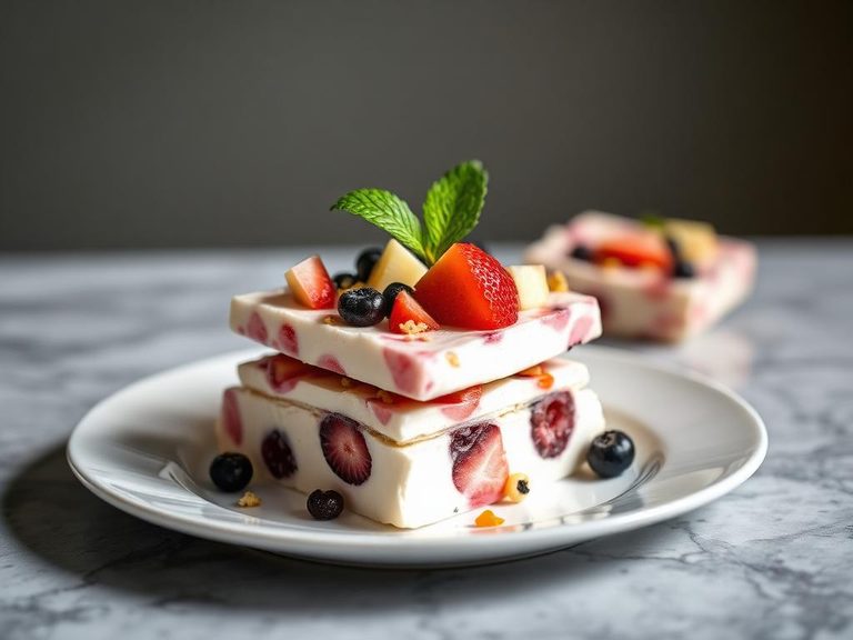 Frozen yogurt bark with fruit toppings