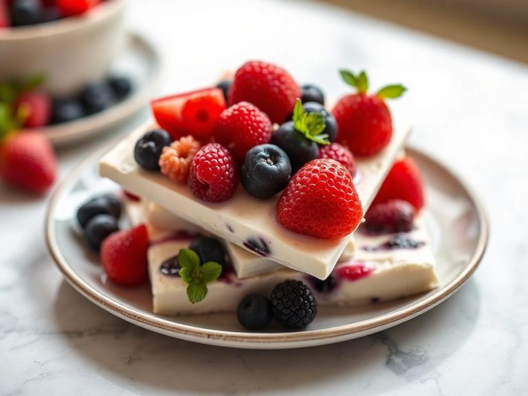 Frozen yogurt bark with mixed berries