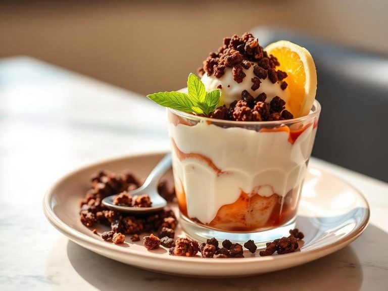 Frozen Yogurt Parfait with Chocolate Granola