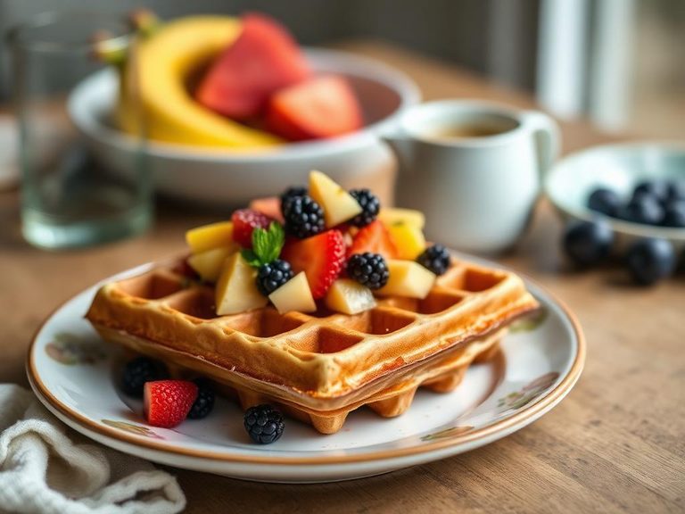 Fruit-topped Belgian waffles