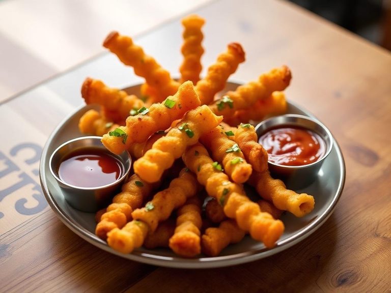 Funnel cake fries with dipping sauces