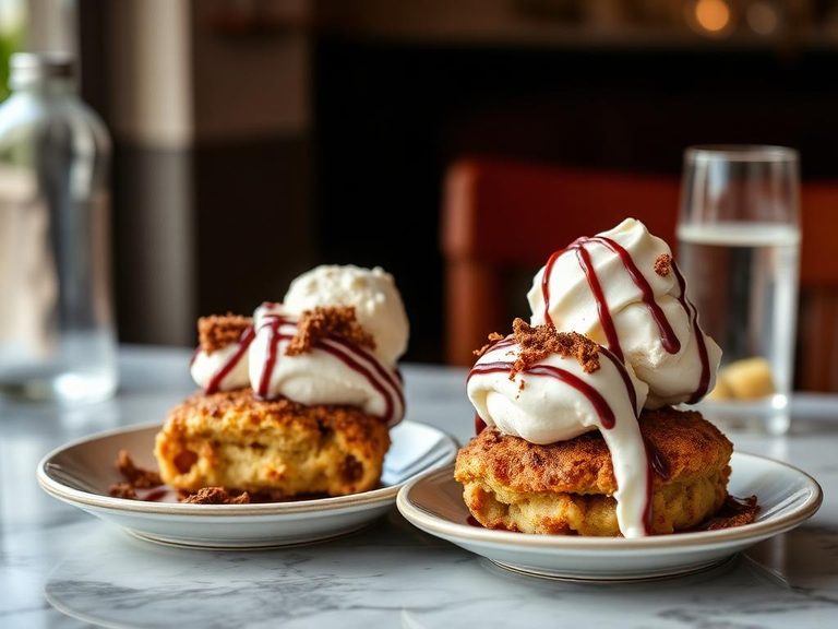 Funnel cake sundaes with ice cream