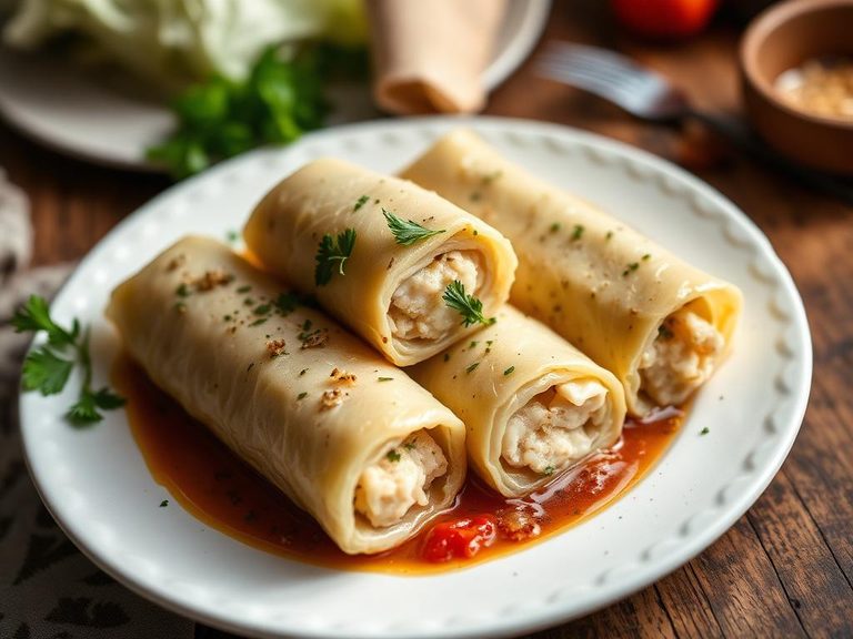Gefilte fish-stuffed cabbage rolls