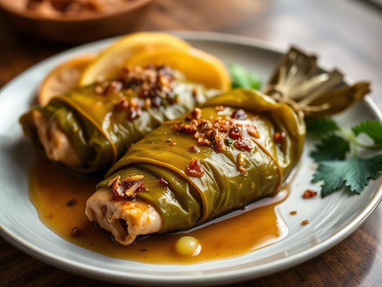 Grape leaf-wrapped fish or chicken