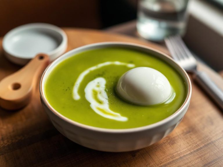 Green Pea Soup with a Poached Egg