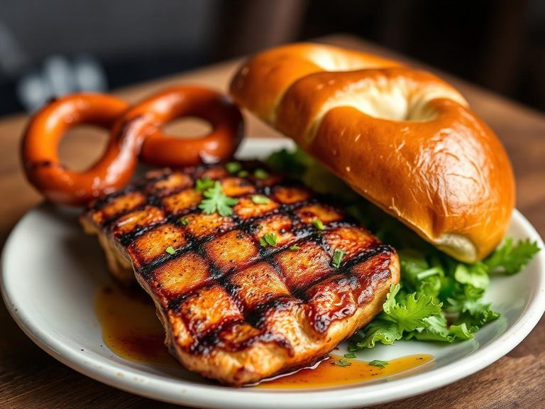 Grilled and served with a pretzel roll
