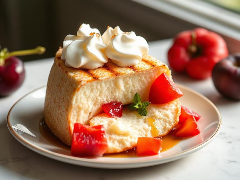 Grilled Angel Food Cake with Caramelized Fruit
