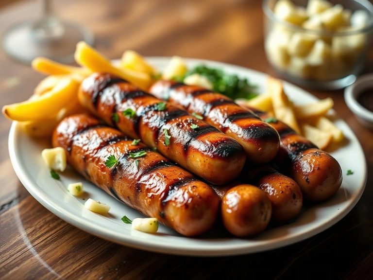 Grilled bratwurst platter with potato salad