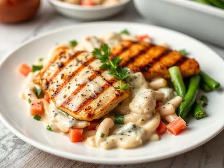Grilled Chicken and Vegetable Alfredo Bake
