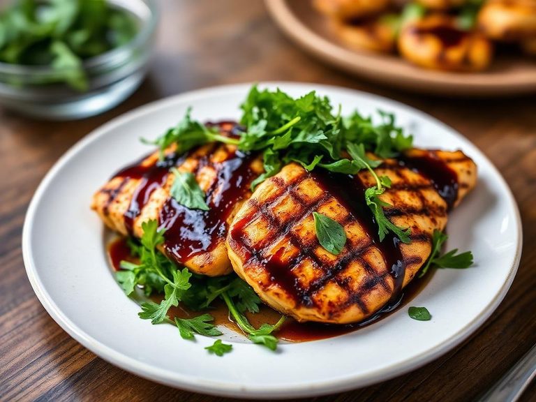 Grilled chicken with arugula and balsamic glaze