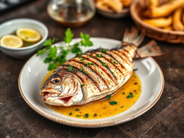 Grilled croaker with herb marinade