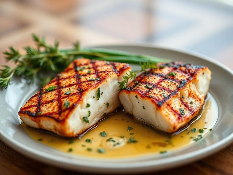 Grilled halibut steaks with herb marinade