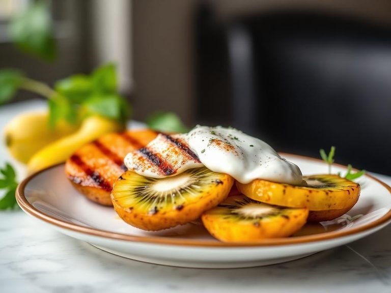 Grilled kiwi with yogurt