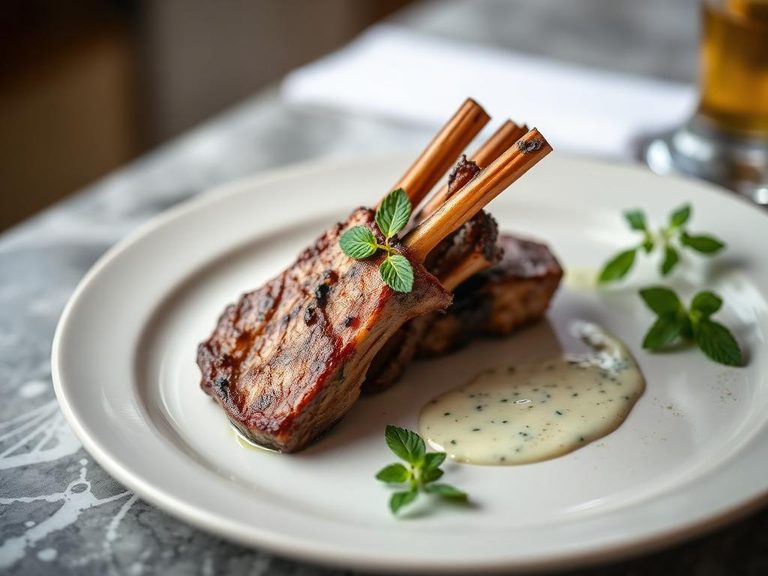 Grilled Lamb Rack with Mint Sauce