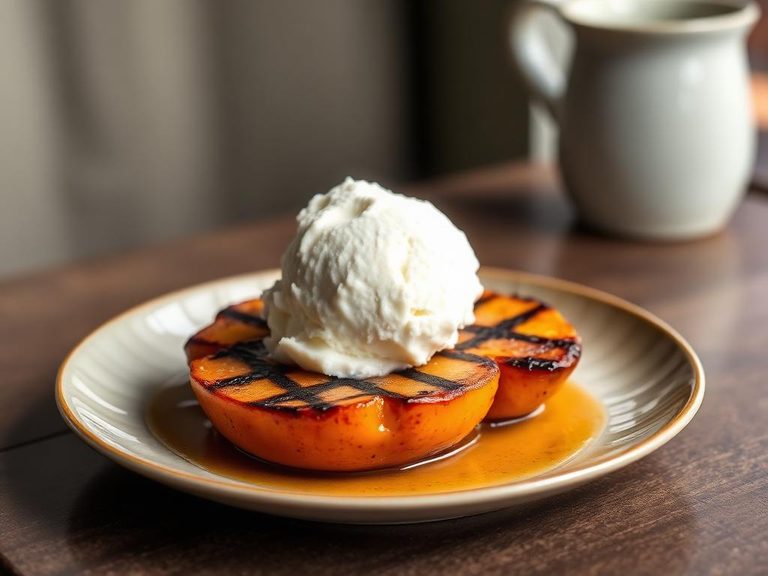 Grilled nectarine dessert with vanilla ice cream