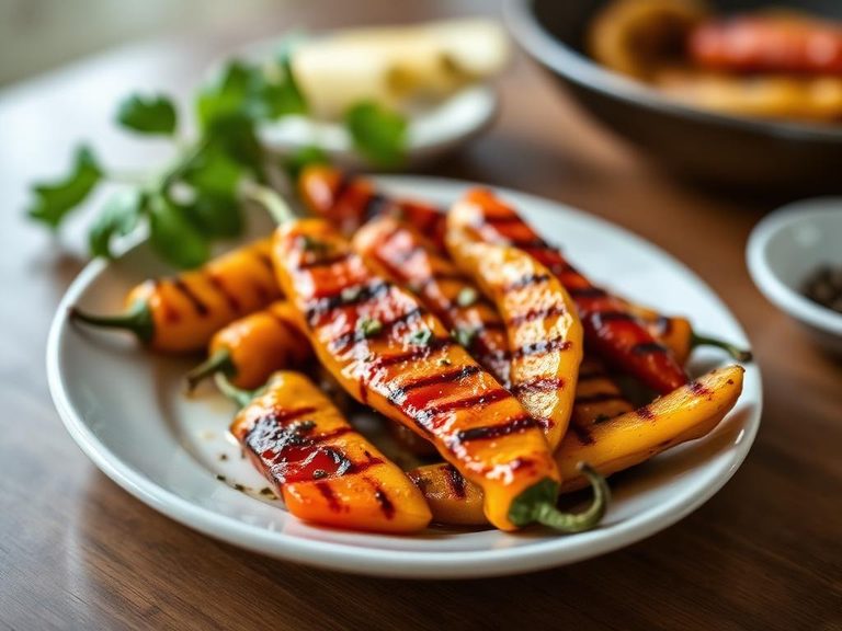 Grilled or roasted banana peppers as a side dish